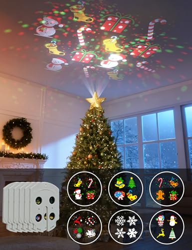 Christmas Tree Topper Lighted Star with 6 Projected Patterns, 3D Hollow Sparkling Star K7783
