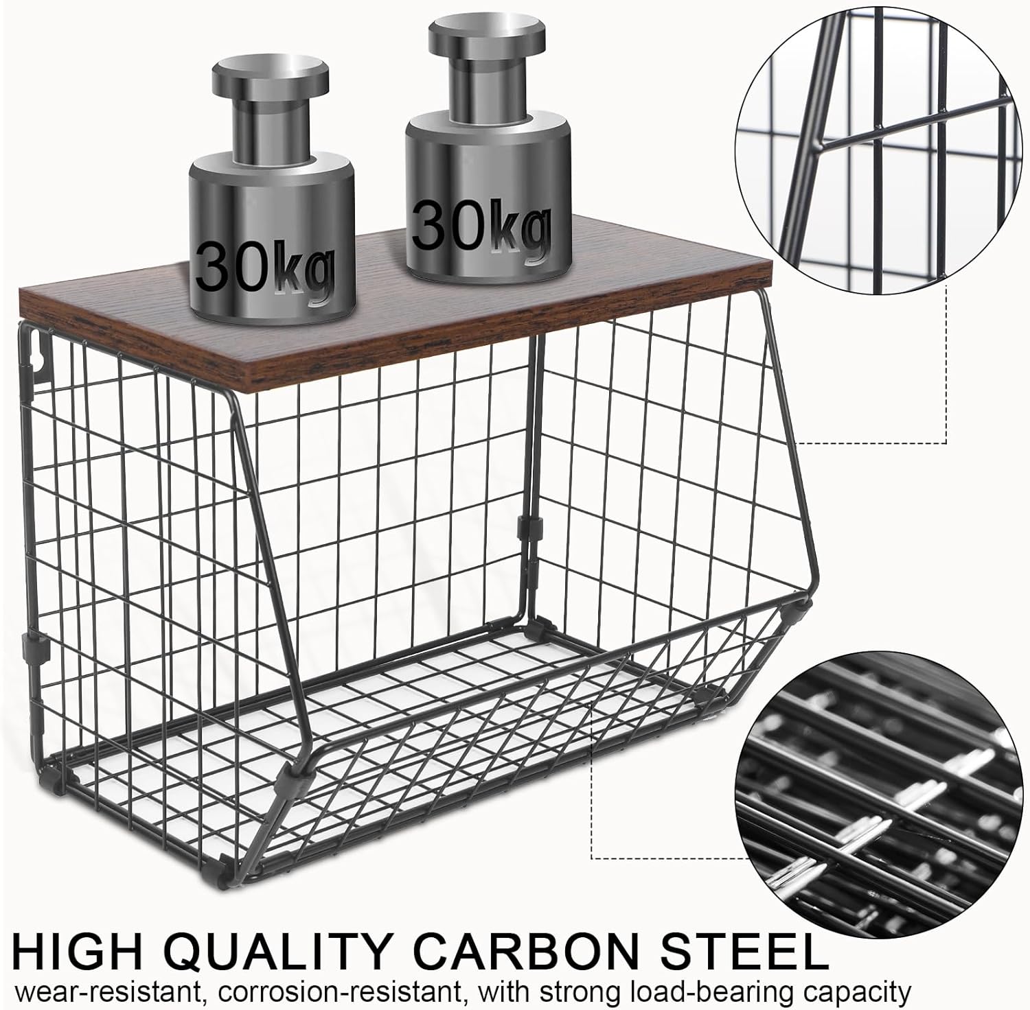 Fruit Basket for Kitchen Counter with Hooks, Stackable Wire Storage T944935