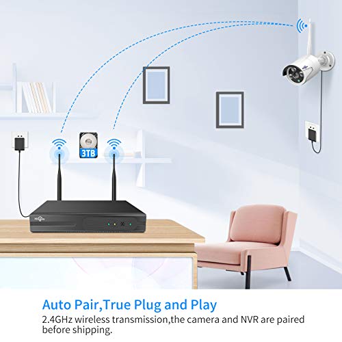 Wireless Security Camera System, 16CH 4K NVR, 4Pcs 3MP WiFi Cameras, Night Vision, Motion Detection, 1TB HDD P9721