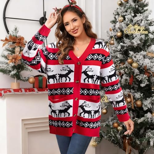 Funny Christmas Cardigan for Women Open Front Knit Coat W4033