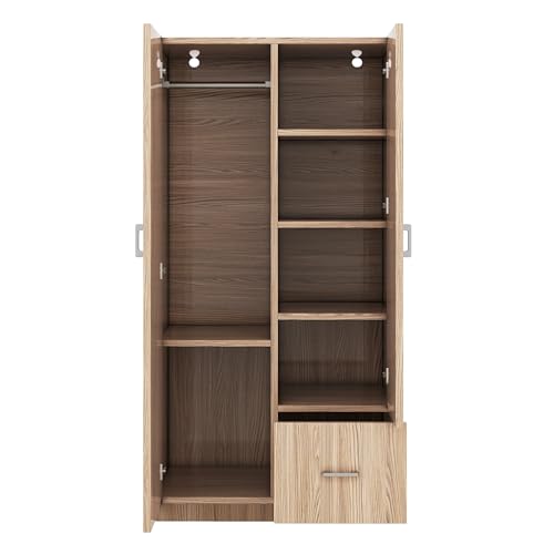 3 Door Wardrobe with Mirror, Hanging Rod and Shelves Z3357