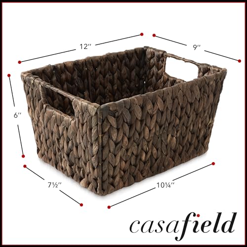 Water Hyacinth Storage Baskets with Handles, Woven Rectangular Bins for Shelves and Laundry E41269