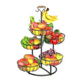 5 Tier Fruit Basket Bowl with Banana Hanger, Metal Wire Vegetable Holder Rack for Kitchen Counter, Large Capacity Countertop Produce Storage Organizer Stand for Snack Bread (Black)