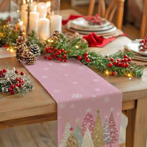 Christmas Table Runner 13x72 Inch, Red Winter Holiday Decor H348