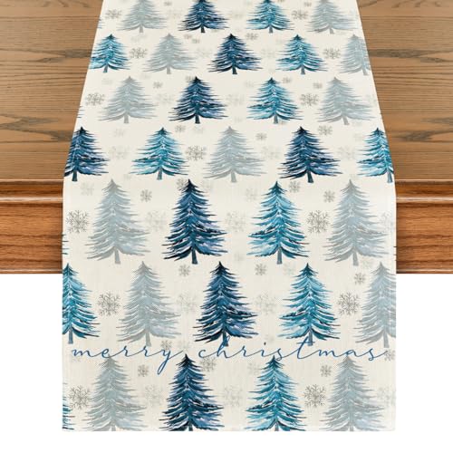 Christmas Table Runner Snowflake Winter Green Kitchen Dining Decor 13x72 Inch H231730