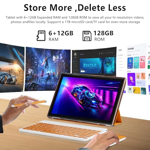 Tablet 10 Inch, 18GB RAM 128GB ROM, 2 in 1 with Keyboard Mouse Stylus G64709