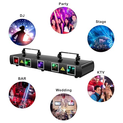 Stage Laser Light, 5 Beam Sound Activated DJ Party Lights with Remote Control P243197