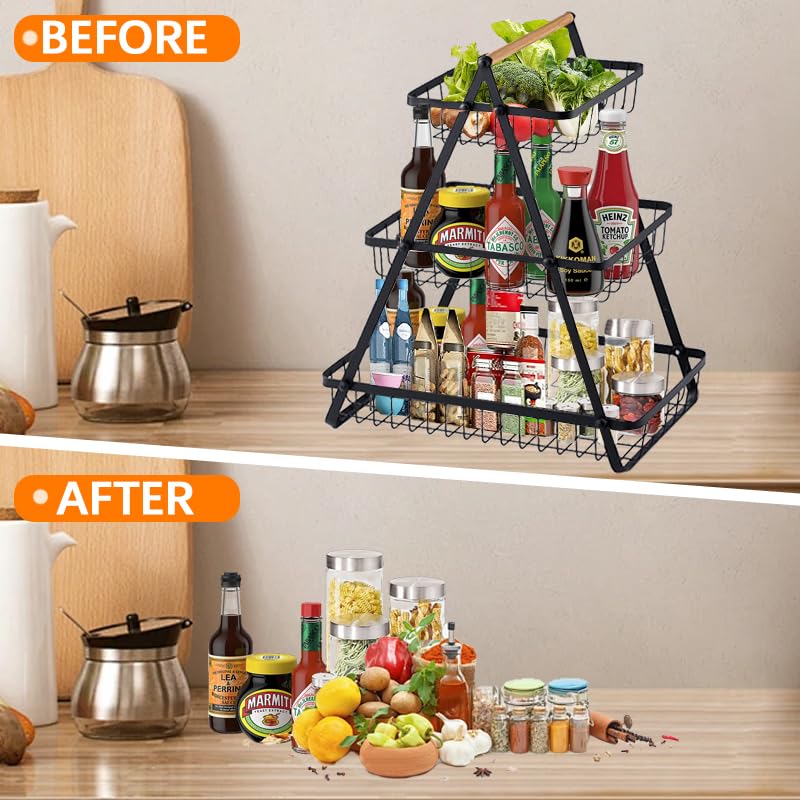 3 Tier Countertop Fruit Basket, Detachable Metal Storage E7654