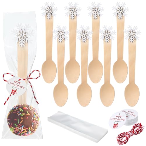 100 Set Christmas Wooden Spoons for Hot Cocoa, Chocolate, and Baking U148