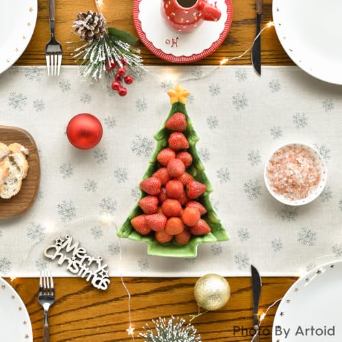 Beige Pine Tree Snowflake Christmas Table Runner, Winter Holiday Kitchen Dining Decoration, 13 x 72 Inch B27382