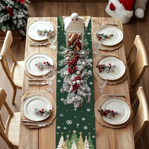 Christmas Table Runner 13x72 Inch, Red Winter Holiday Decor H348