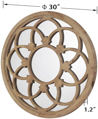 Rustic 30" Round Wall Mirror with Wood Frame R200772