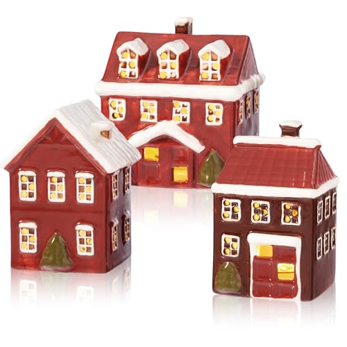 Ceramic Christmas Village Houses, Set of 3 Lighted Hand Painted Indoor Decor A969