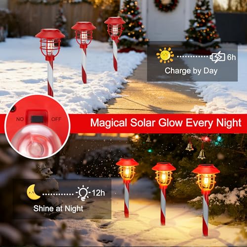 6 Pack Solar Pathway Lights Outdoor Christmas Decorations, Waterproof Candy Cane for Yard Walkway Garden Q12961