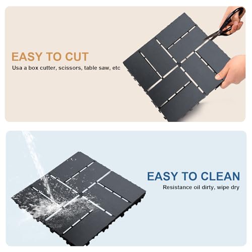 Interlocking Deck Tiles Outdoor Waterproof Patio Flooring, 12 Pack, Dark Grey Y56055