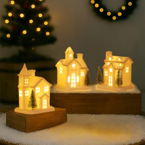 Ceramic Christmas Village Houses with LED Lights and Trees T316