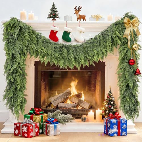 Real Touch Cedar Garland 9 ft for Mantle, Table, Stairs, Doorframe H3682