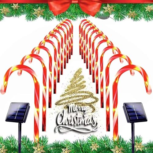 Solar Candy Cane Lights for Outdoor Christmas Decor, Waterproof Pathway Lights J867