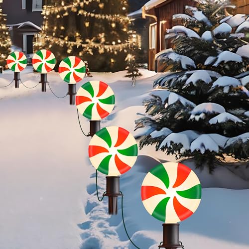 Unicorn Christmas Lollipop Pathway Lights, 10 LED Peppermint String Lights with Stakes Z721