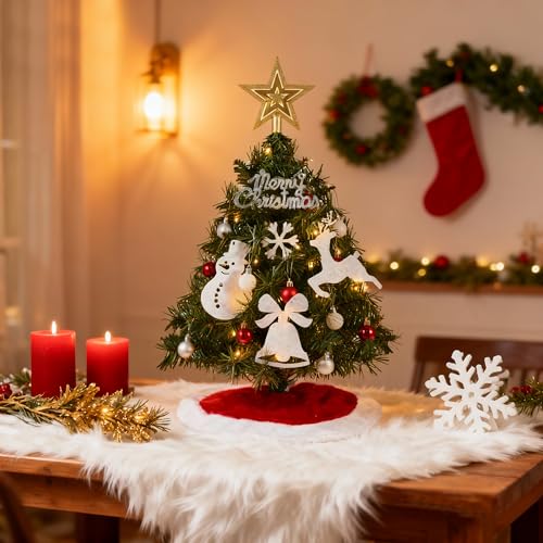24" Mini Christmas Tree Tabletop Set with LED Lights and Star Treetop Z113832