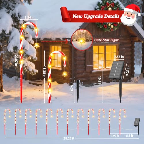 24-Pack Solar Christmas Candy Cane Lights, Waterproof Outdoor Pathway Decor with 10 Modes A146044