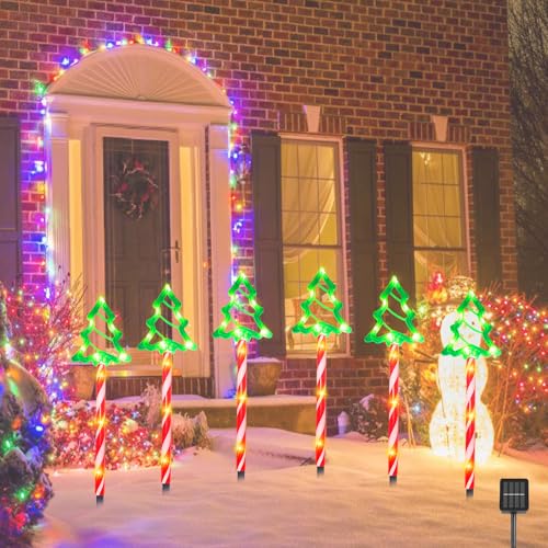 Solar Christmas Pathway Lights Outdoor Decorations, 8 Modes Waterproof LED Garden Stake Light, 6 Pack N671623