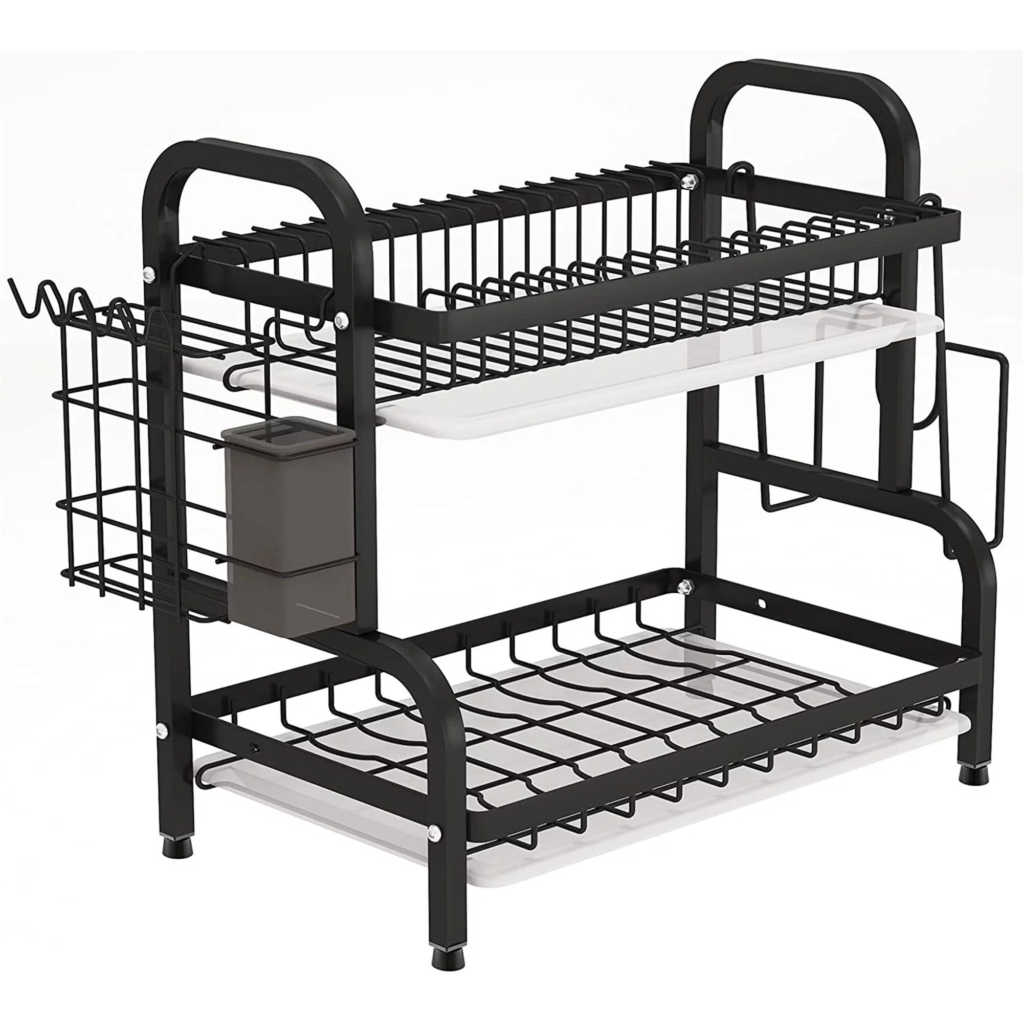 Over the Sink Dish Drying Rack - Adjustable 2-Tier Large Kitchen Organizer with Cutting Board Holder Y932