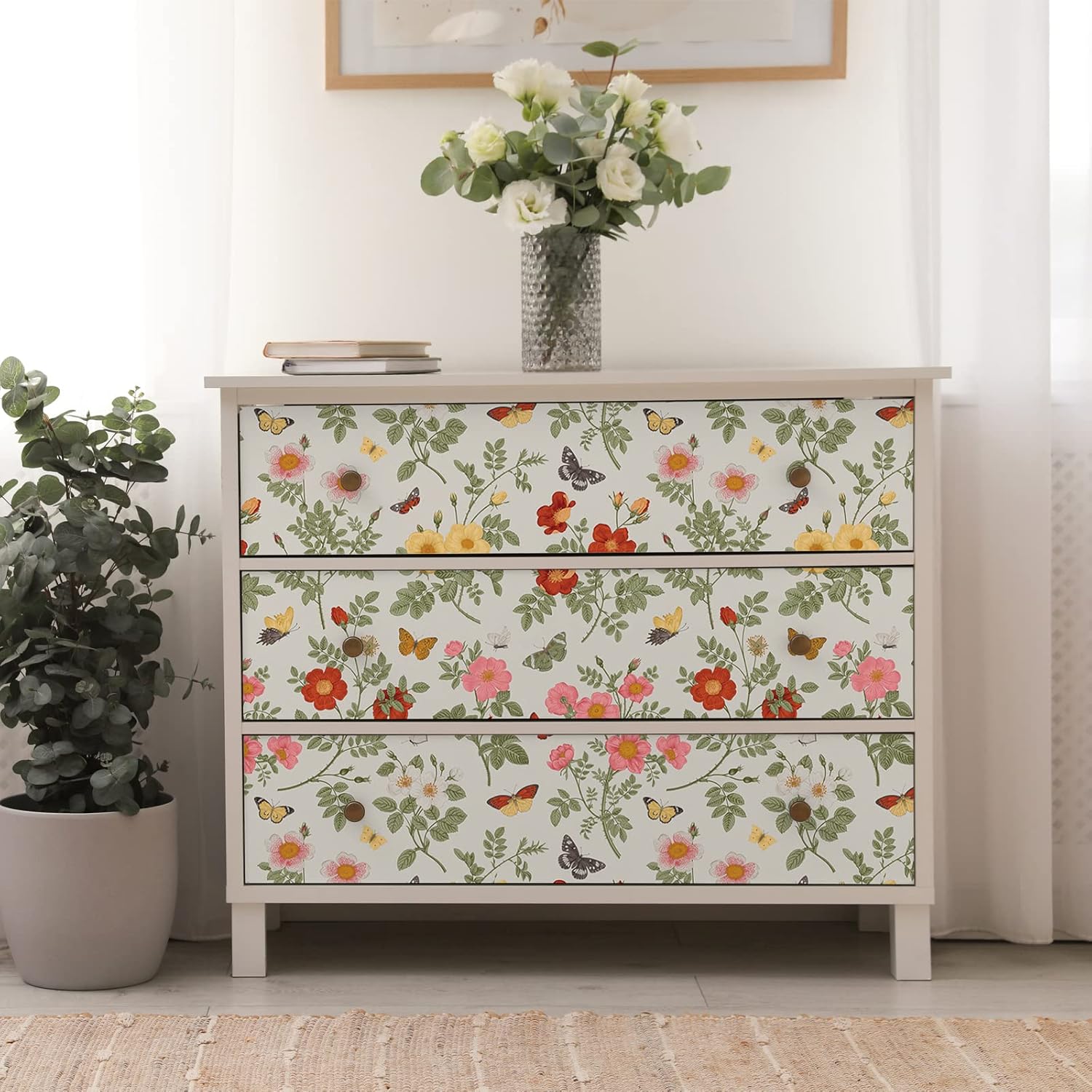 Butterflies Floral Wallpaper Peel and Stick Mural Removable for Bedroom Bathroom S65851
