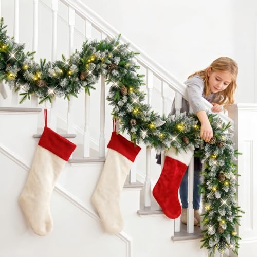 Christmas garland with lights, 9ft pre-lit for stairs and mantle I297