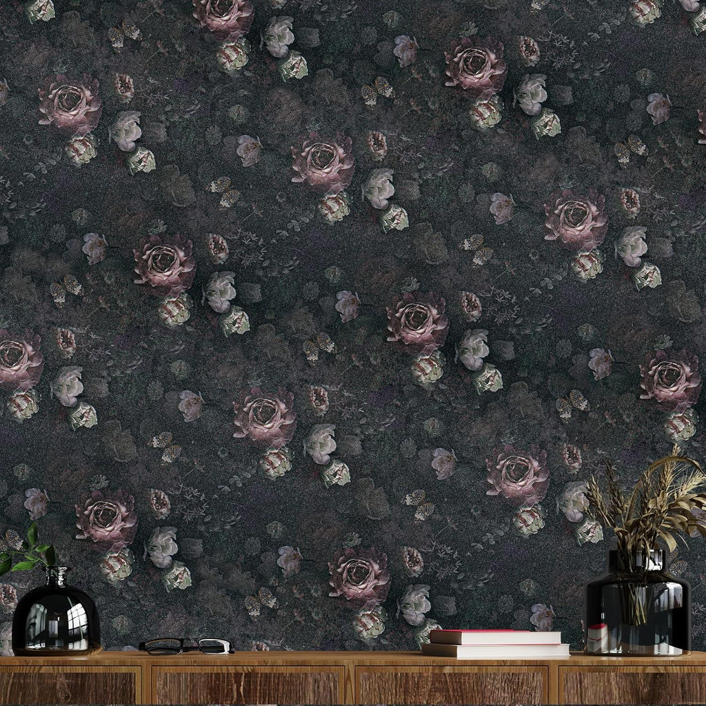 Vintage Dark Floral Peel and Stick Wallpaper Roll for Bedroom Bathroom G20007