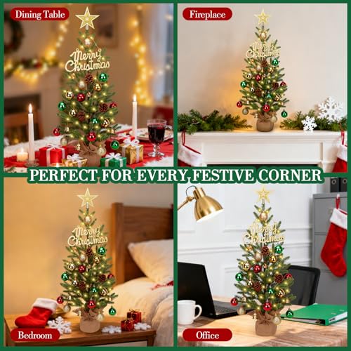 24-inch Tabletop Christmas Tree with 30 LED Lights and 26 Ornaments W25696
