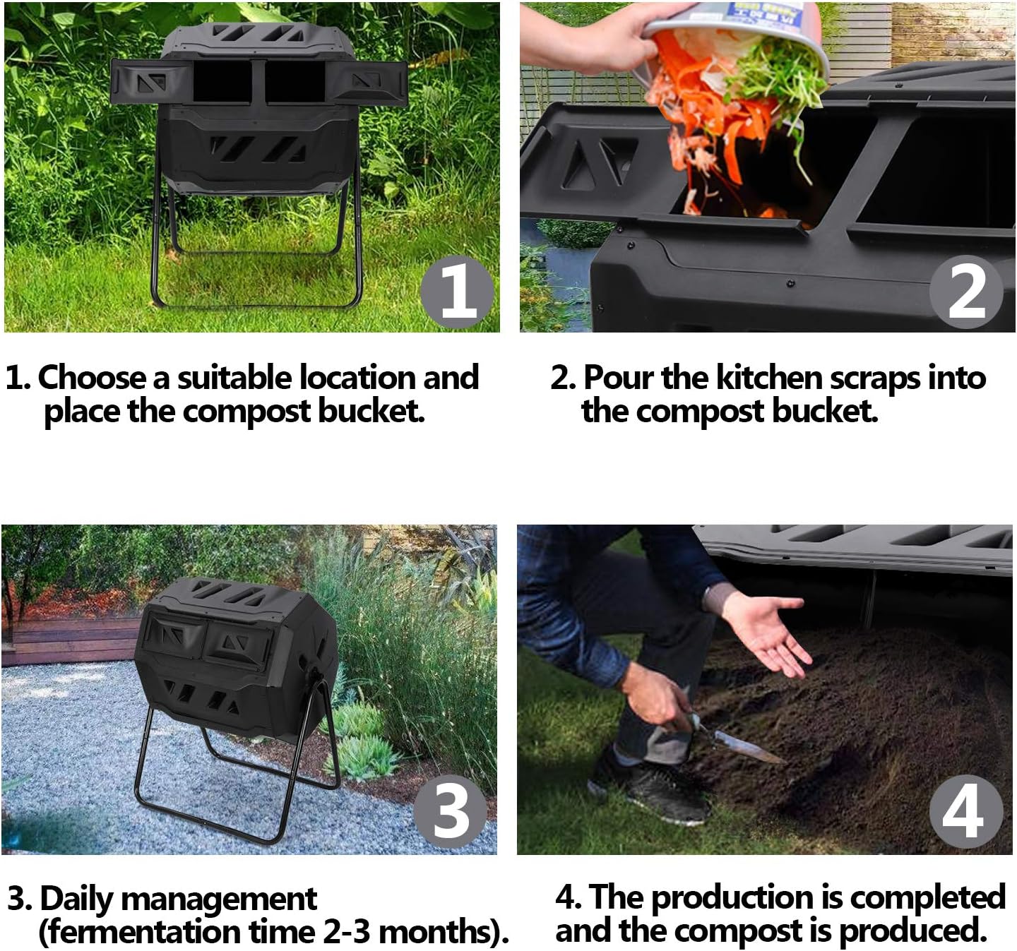 Dual Rotating Chamber Compost Tumbler, 43 Gallon Outdoor Composter K719