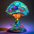 Retro Painting Mushroom Table Lamp, Bohemian Resin Mushroom Decorative Bedside Lamp,Stained Glass Plant Series Night Light for Bedroom Living Room Home Office Decor Gift (Small-15CM)