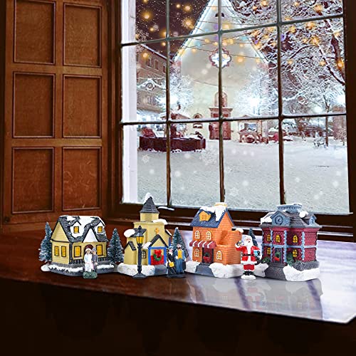 LED Lighted Christmas Village Houses with Figurines E482