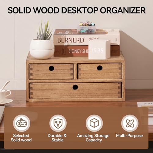 Natural Wooden Desktop Organizer with 3 Drawers I779