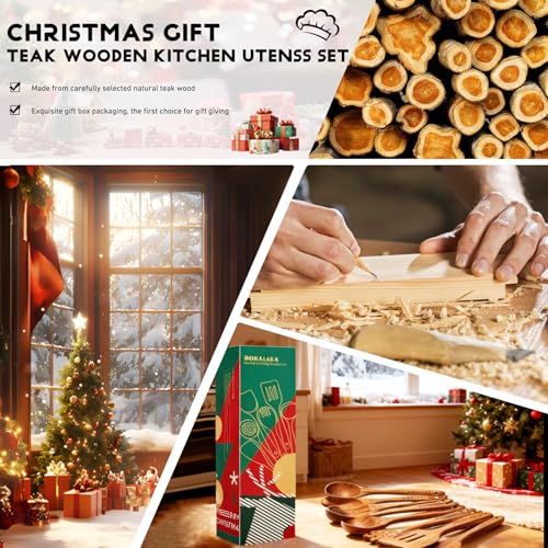 Natural Teak Wooden Spoons for Cooking, 10-Piece Kitchen Utensil Set I607645