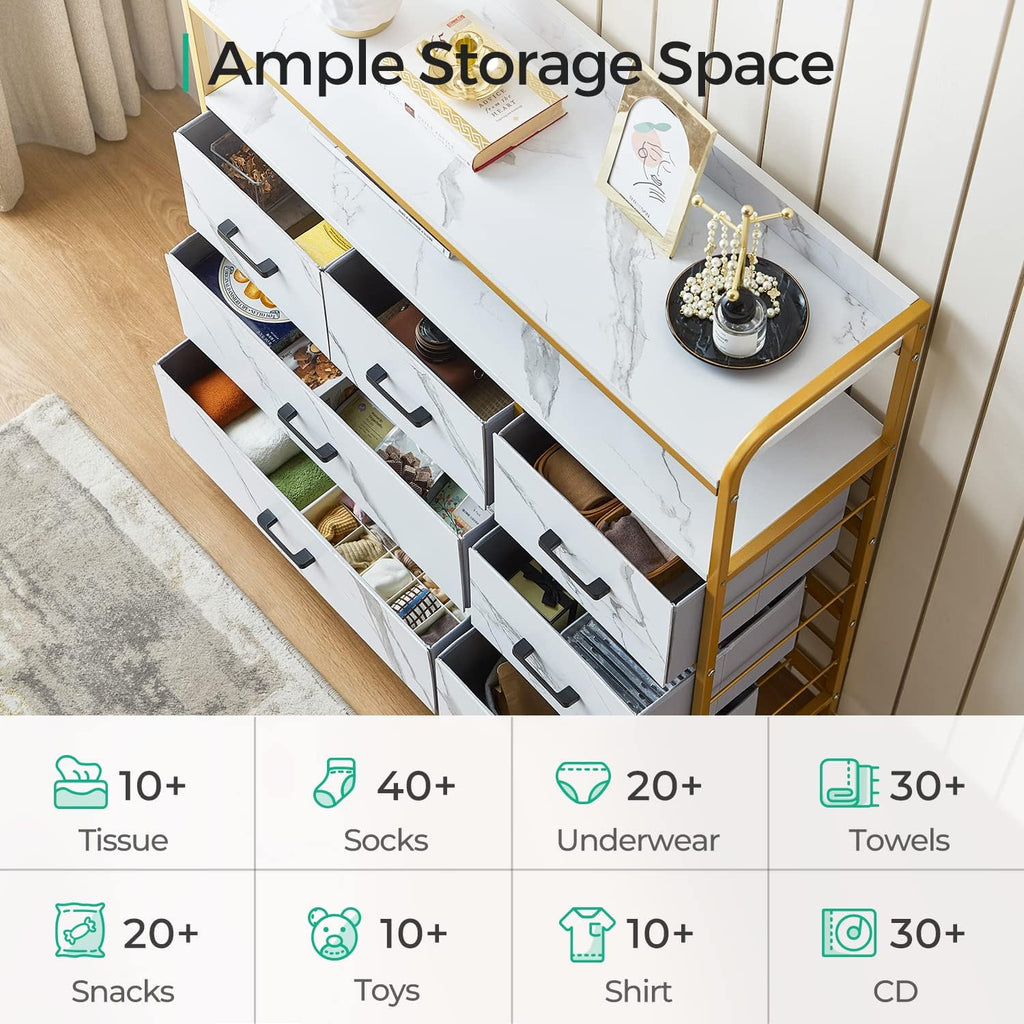 White Dresser with 7 Drawers and Double Shelf for Bedroom D1851