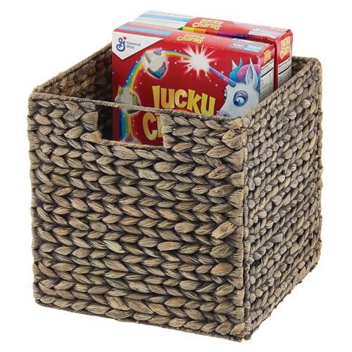 Natural Woven Hyacinth Cube Organizer Basket with Handles, 8 Pack, Black Wash H8387