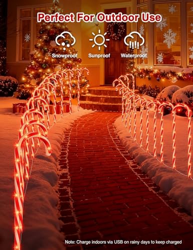 24 Pack 28" Solar Candy Cane Path Lights, 264 Bright LEDs Waterproof Outdoor Yard Garden Decor E537