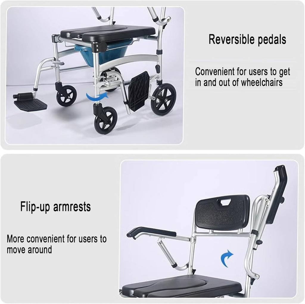 Shower Wheelchair with Wheels, Portable Commode Chair for Elderly S795