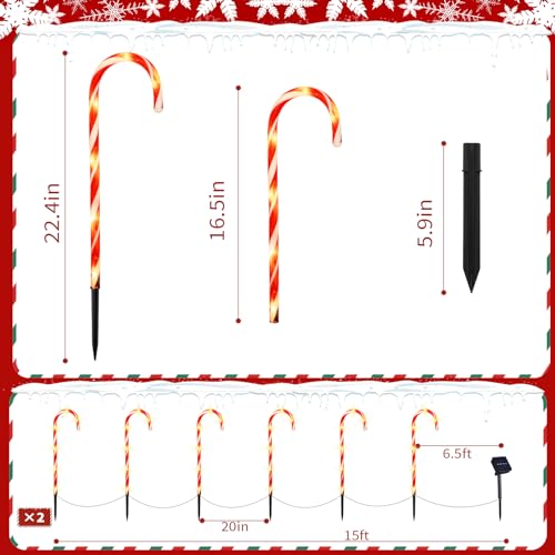 Candy Cane Solar Pathway Lights 15FT Outdoor Christmas Yard Decor E828701