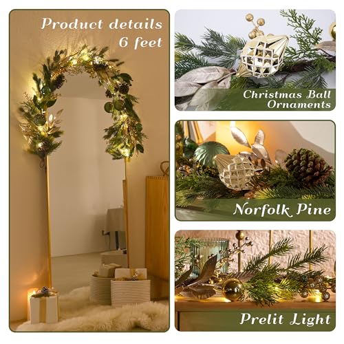 Christmas Garland with Lights 6Ft Prelit for Mantle Stairs Railing I539