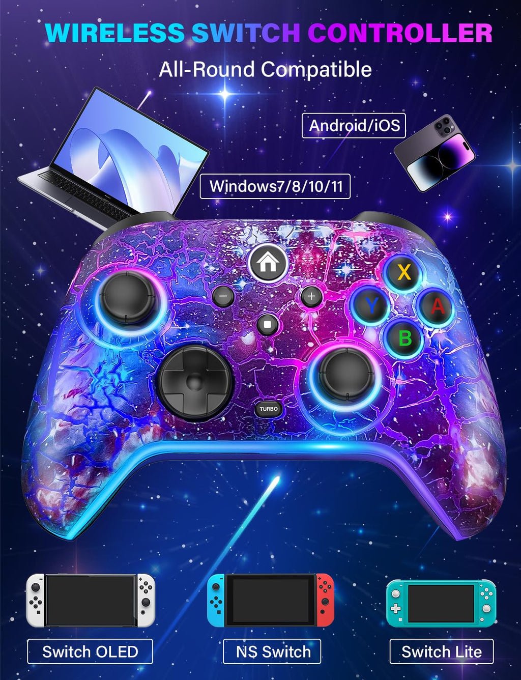 Wireless Switch Controller with RGB LED, Rechargeable Gamepad N3304
