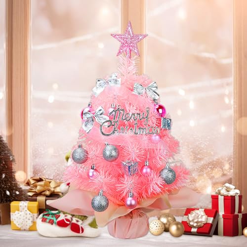Mini Christmas Tree with 50 LED Lights, 24 Inch Tabletop Prelit Artificial Tree U511