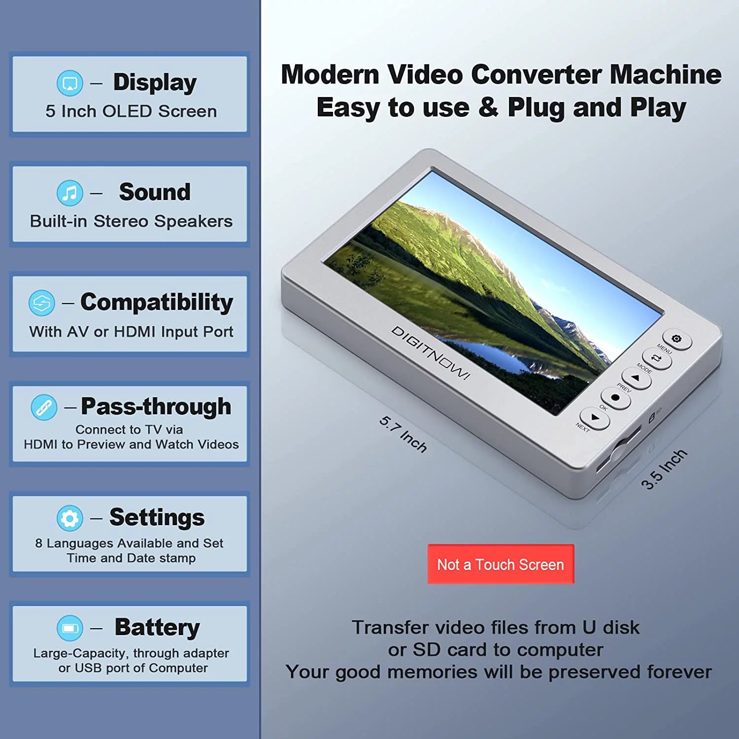 Video to Digital Converter with 5" OLED Screen, AV and HDMI Support K881