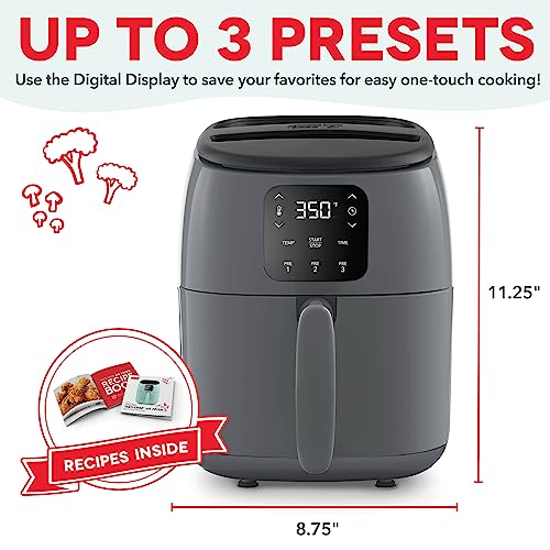 Electric Air Fryer Oven, 2.6 Qt., Grey, Compact Digital, Auto Shut Off S650981