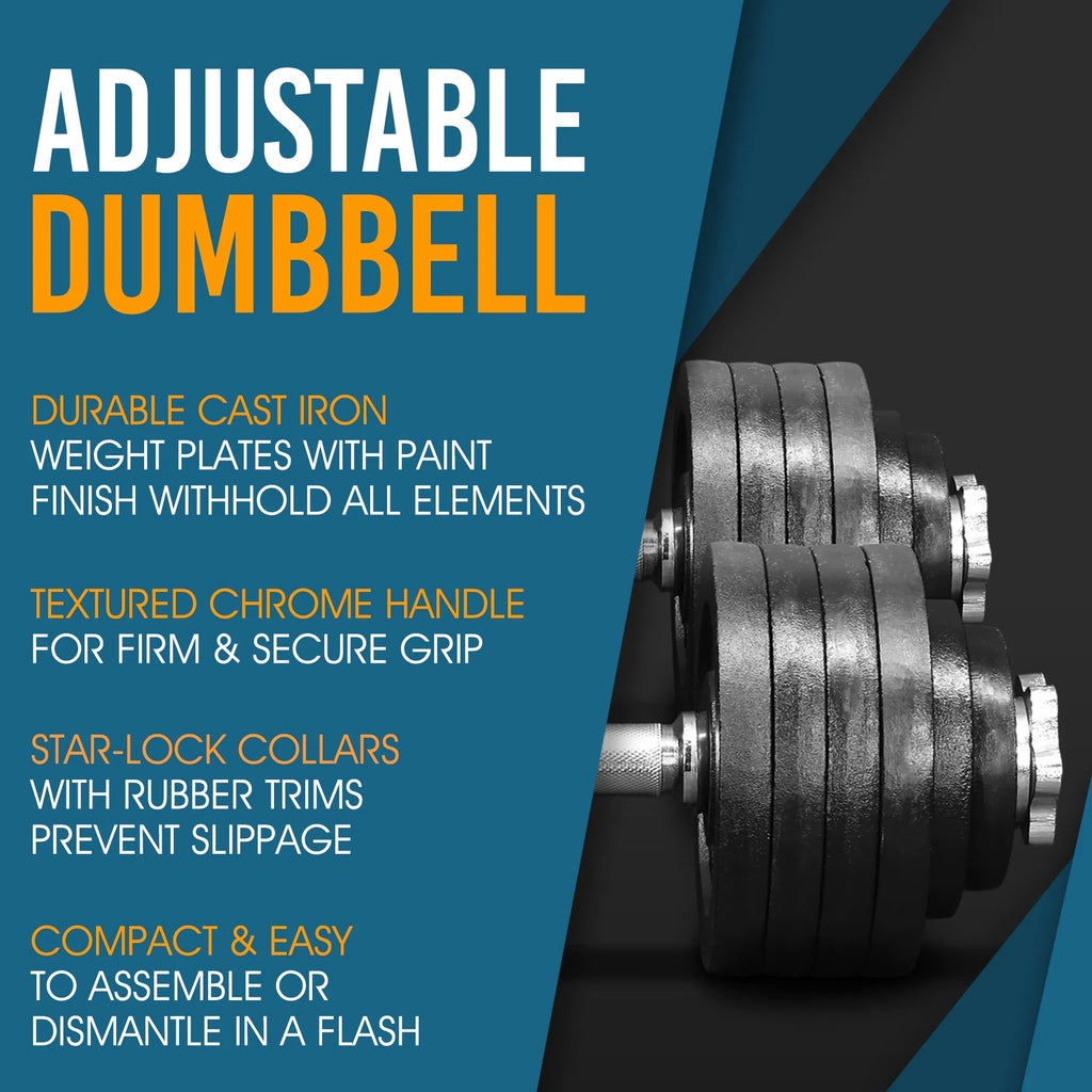 Adjustable Dumbbell Set 105 lbs, Cast Iron Pair for Home Gym Y80878