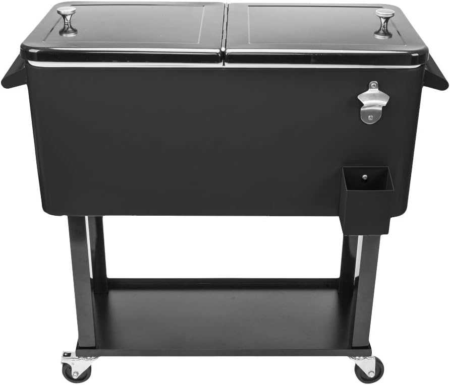 80 Quart Rolling Ice Chest Cooler Cart with Shelf and Bottle Opener L58934