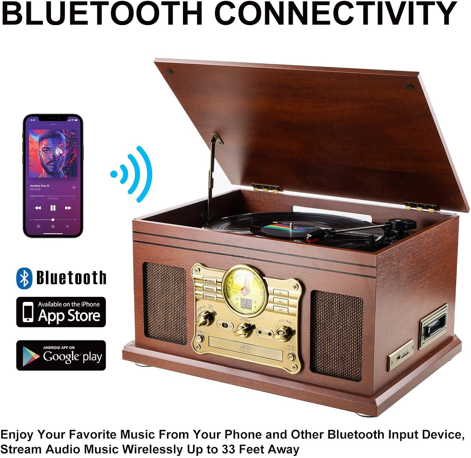Bluetooth Record Player, 3-Speed Turntable with Speakers, LP to MP3 Converter X52207