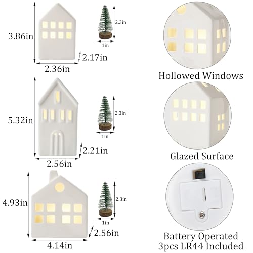 Ceramic Christmas Village Houses with LED Lights, Tabletop Decor R583949